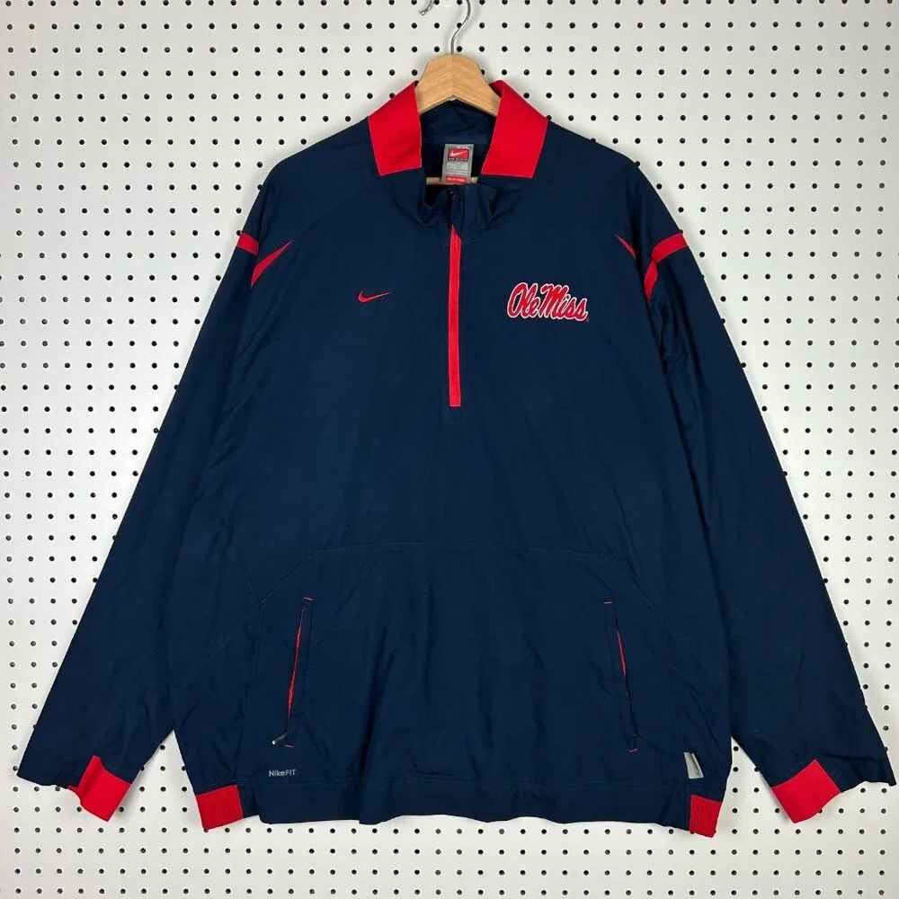 Ole‎ Miss Rebels Nike Windbreaker XXL Blue Storm Fit Rain Jacket Blue Sideline - Picture 1 of 7